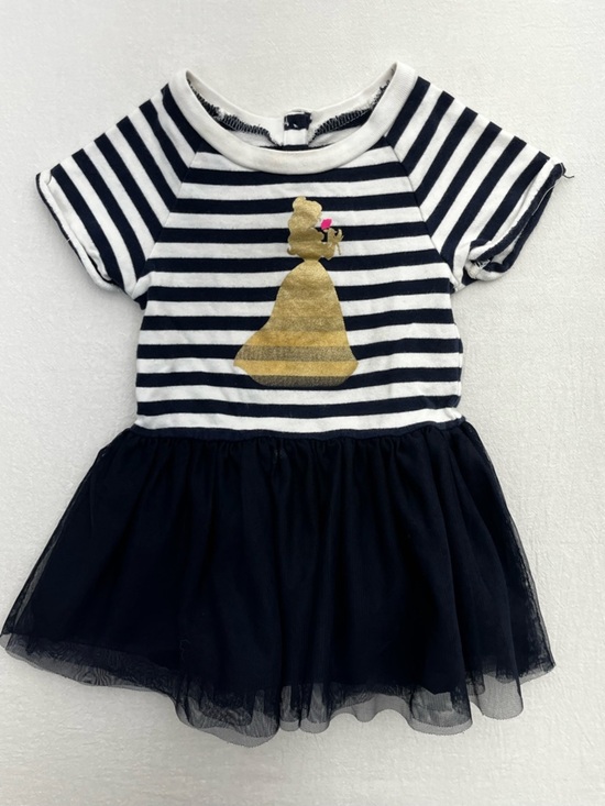 Disney Other - Baby Gap Disney Belle Dress Gold Navy Stripe Tulle Princess Beauty Beast Cotton